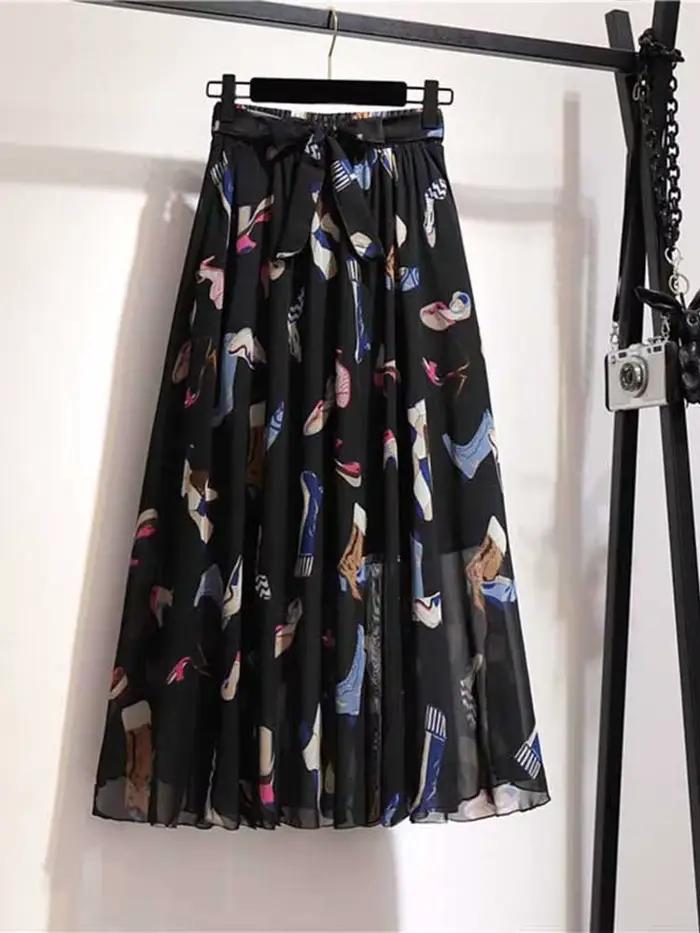 Jupe longue femmes pour printemps été dame Style coréen blanc noir en mousseline de soie soleil écol