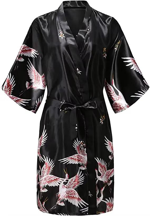 Robe de mariée en Satin de soie pour demoiselle d'honneur, peignoir Floral, Kimono court, Robe de nu