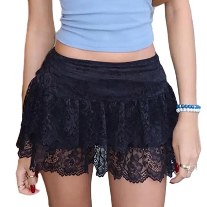 Mini jupe blanche élégante pour femmes, taille haute, dentelle à volants, Patchwork, féerique, parfa