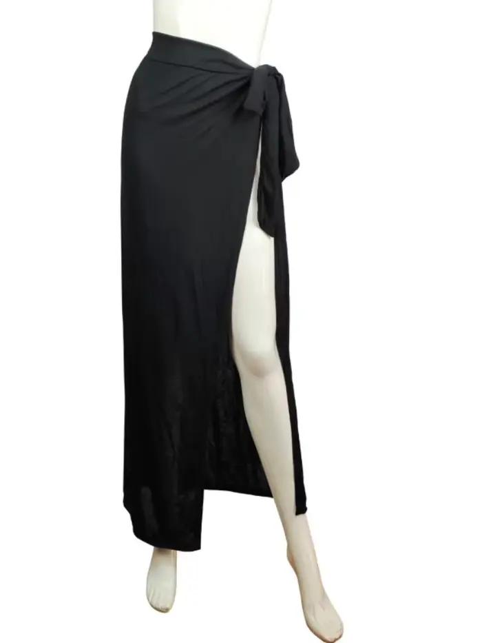 Jupe longue bandage à fente haute pour femmes, jupes mi-longues fendues taille haute, jupe de plage 