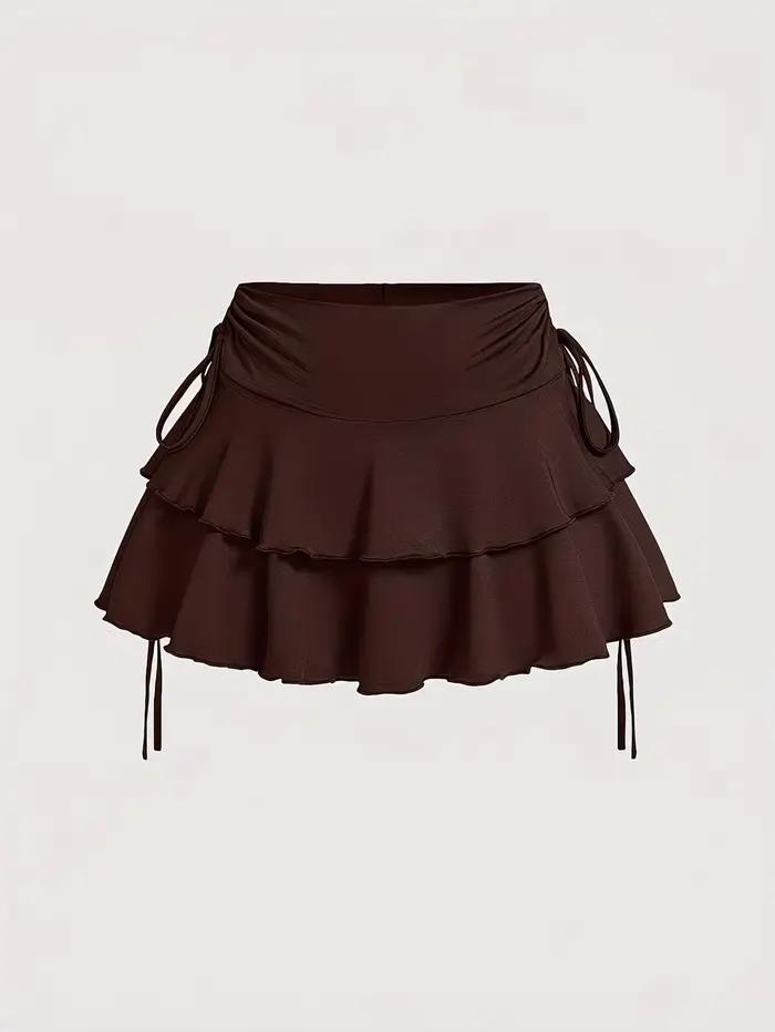Jupe-short polyvalente à volants superposés pour femme - Jupe évasée décontractée à taille haute ave