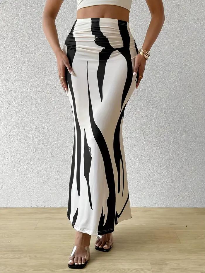 Jupe longue moulante d'été pour femmes, décontractée, taille haute, imprimé zèbre, coupe cintrée, él