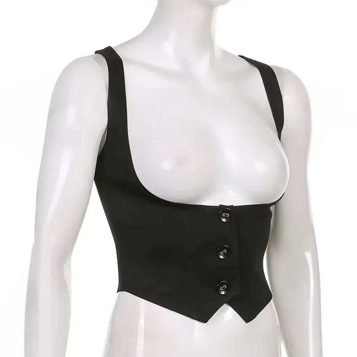 Tunique noire gilet manteaux 2025 femmes vêtements simple boutonnage sans manches mode gilets hauts 