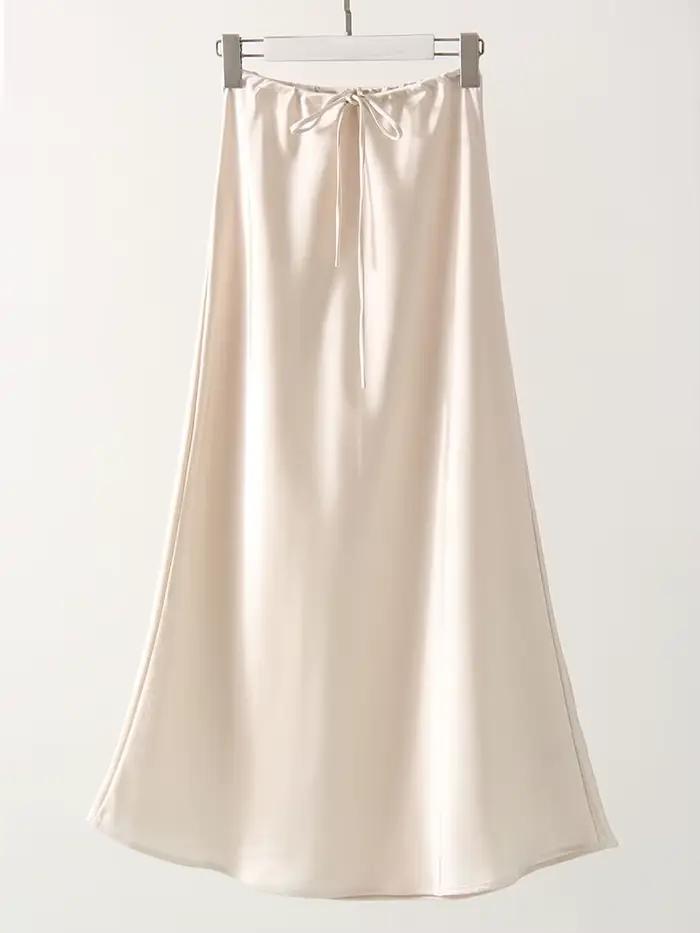 Champagne jupes longues pour femmes élégant 2025 luxe Satin jupe longue Beige une ligne cravate armé