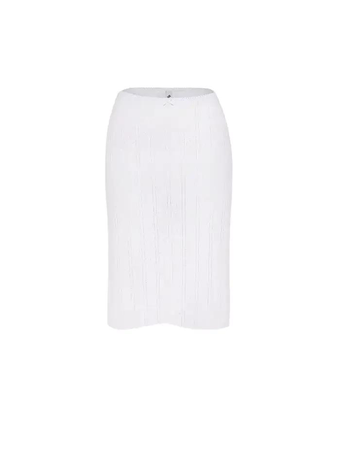 COUCO jupe mi-longue slim en coton bicolore noir et blanc avec nœud
