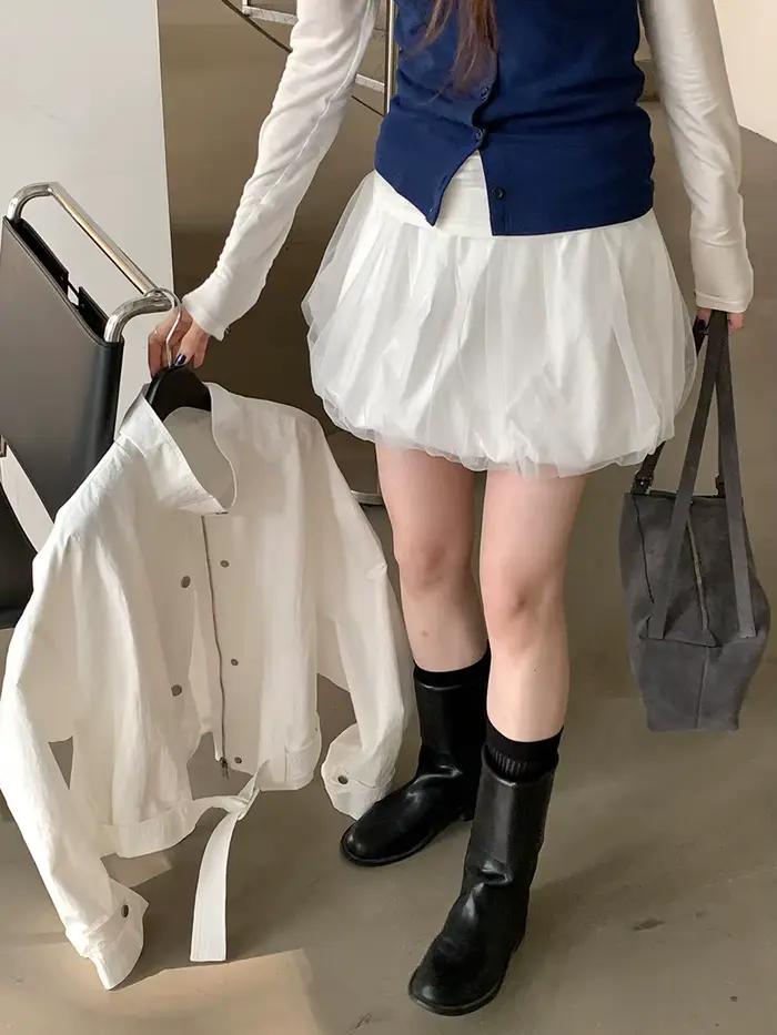 Jupe taille haute à motif floral, nouvelle collection printemps 2026, avec design court en maille ef
