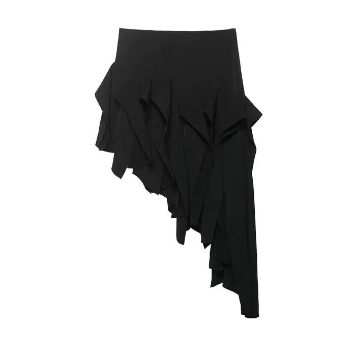 Jupe asymétrique mi-taille unie à superpositions décoratives pour femme, confortable, style décontra