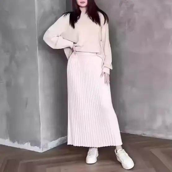Ensemble deux pièces pour femmes, pull tricoté ample, haut et jupe, pour Banquet, automne/hiver
