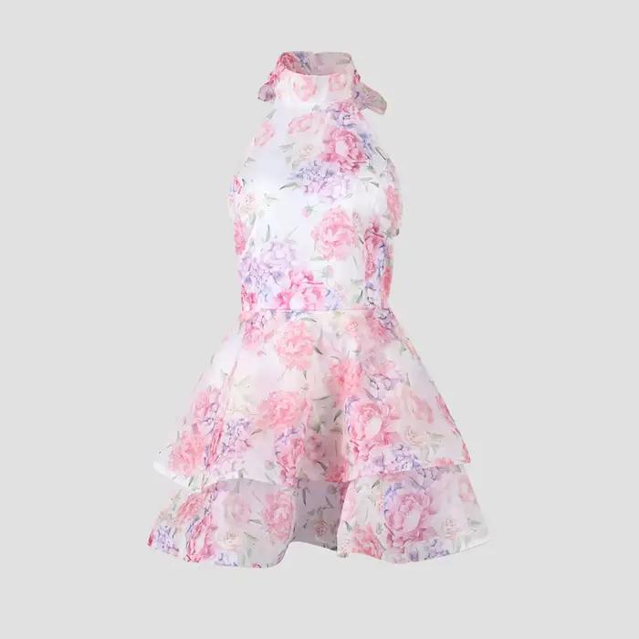 Mini robe Chic à imprimé Floral, dos nu, sans manches, ourlet empilable, ligne A, vêtements de soiré