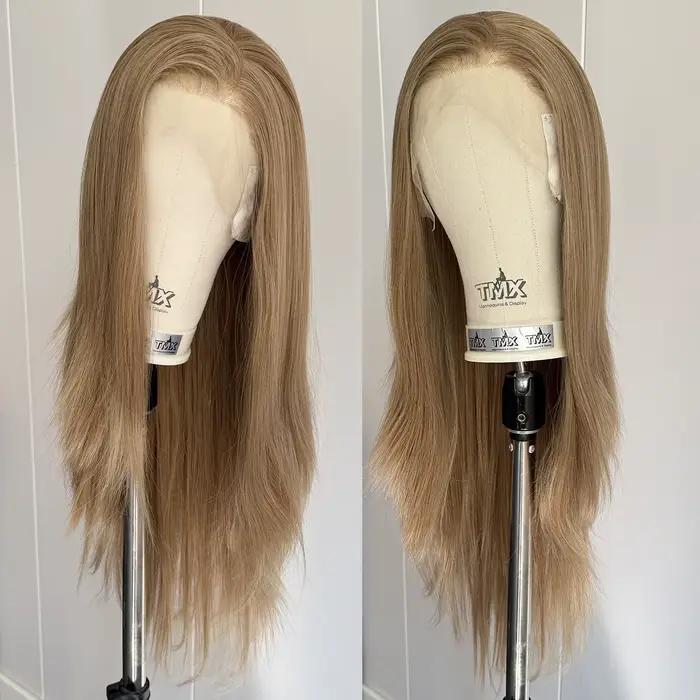 Perruque Lace Front Wig synthétique lisse et soyeuse à reflets blonds, mélange de couleurs 13x4, che