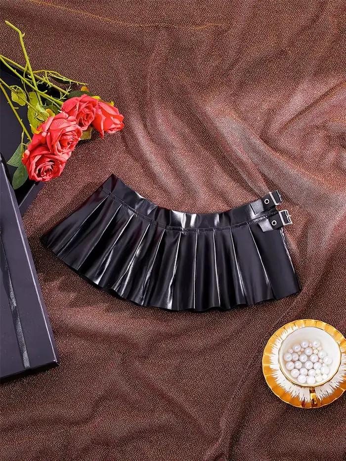 Jupe plissée sexy en similicuir PU pour femme, mini-jupe basique unie taille basse, jupe de nuit fém