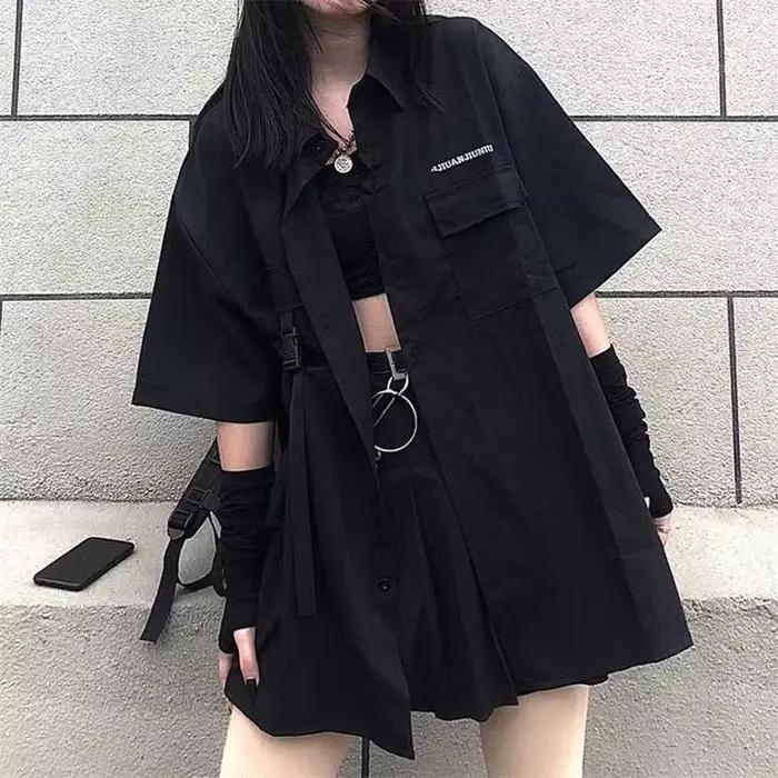 Ensemble jupe gothique, chemise à manches longues, jupe plissée, ensemble 2 pièces, vêtements foncés