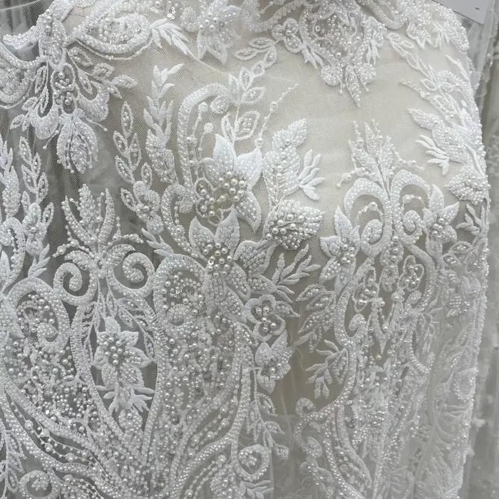 Robe de mariée haut de gamme unique et luxueuse de style palais, broderie en dentelle perlée, tissu 