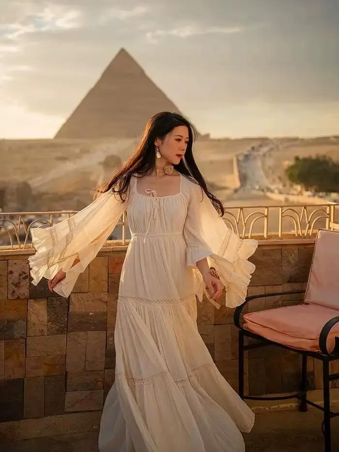 Vintage médiéval Cottagecore robe femme rétro Style français dentelle manches évasées volants longue