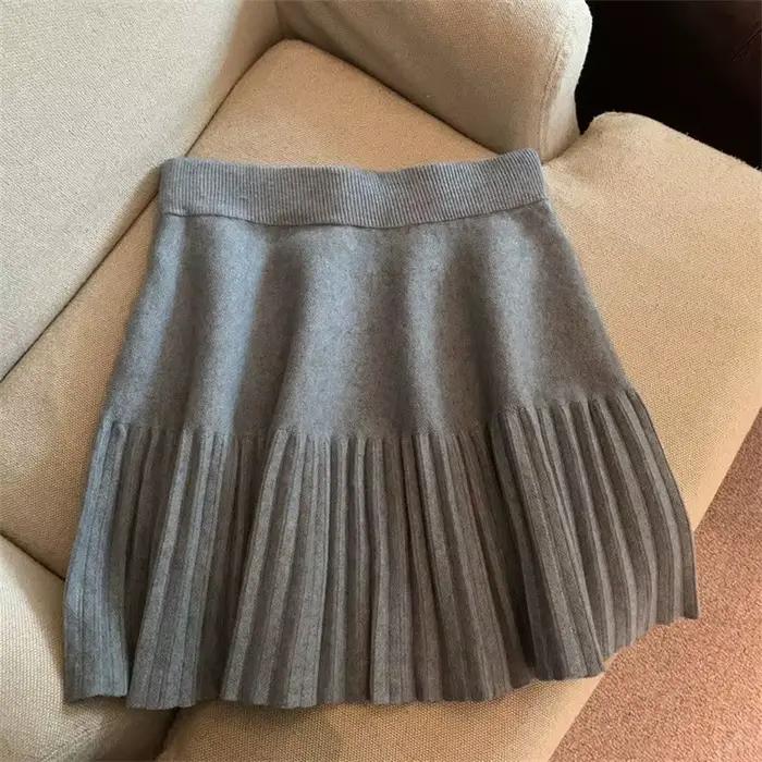 Mini jupes plissées coréennes, douces, tricotées, taille élastique, décontractées, pour jeunes, vête