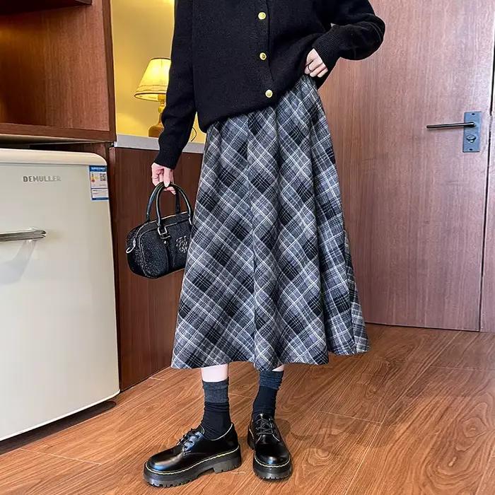 Jupe longue plissée pour femmes, Style Preppy, taille haute, mi-longue, Texture coréenne, Streetwear