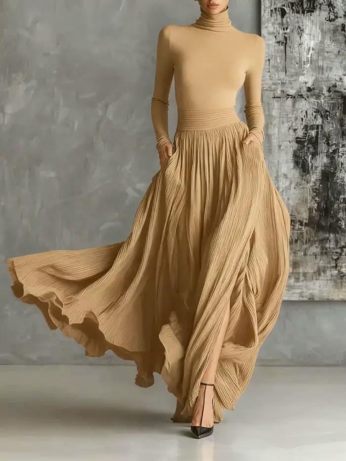 Ensemble jupe longue élégante pour femme, t-shirt à manches longues, Slim, hauts et jupes Maxi, ense