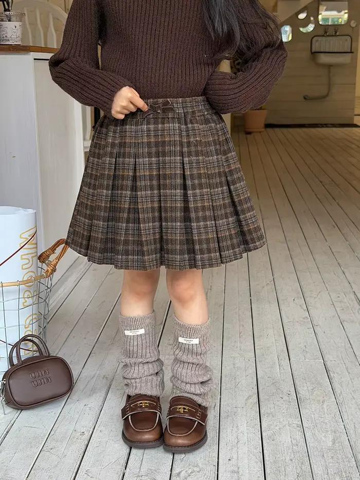 Jupe plissée à carreaux en laine pour filles, nouvelle jupe polyvalente pour filles, Style Preppy, p