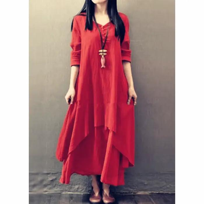 Nouvelle fausse jupe longue deux pièces de haute qualité, robe en lin à affichage artistique, jupe a