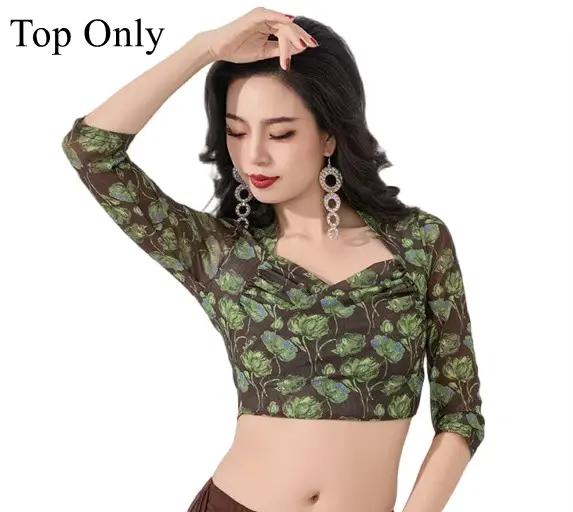 Jupe de danse orientale pour femmes, jupe longue fendue à volants taille haute, costume d'entraîneme