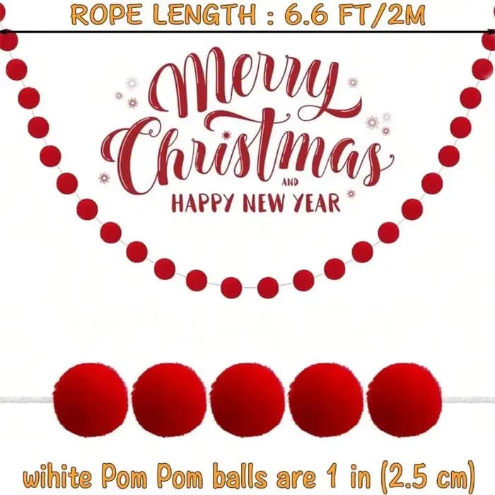 Guirlande de boules en feutre de Pom Pom de Noël, guirlande de 6,6 pieds de long, bannière suspendue