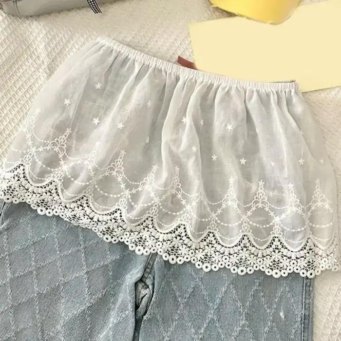 Sous-jupe en dentelle brodée à fleurs, jupe courte de sécurité en maille anti-reflet, style coréen Y