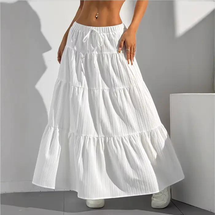 Printemps été jupe mi-longue pour femmes avec sangle épissage grande jupe pivotante jupe longue ampl