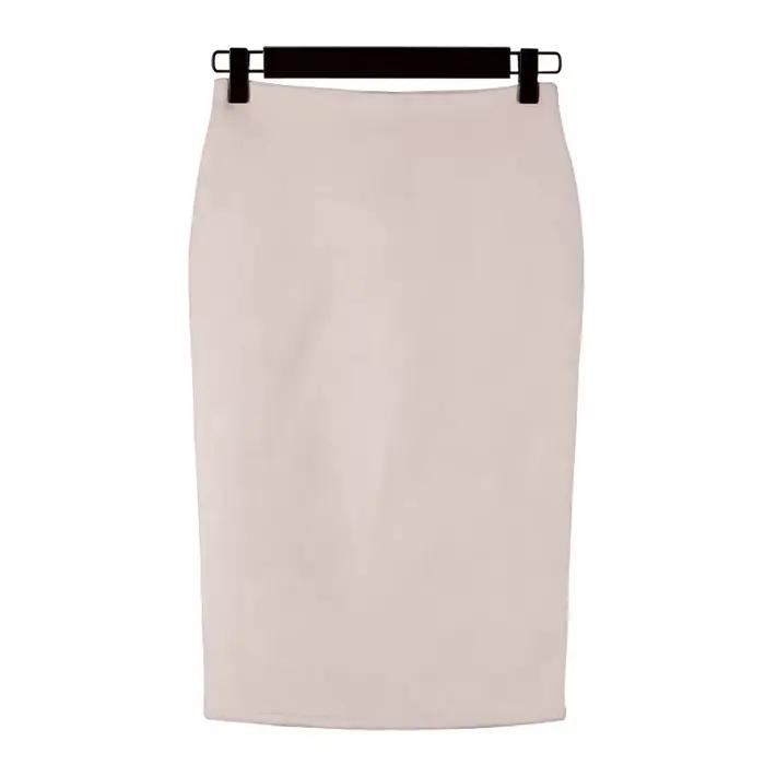 Automne hiver taille haute moulante Vintage daim fendu épais extensible jupes femmes jupes daim coul