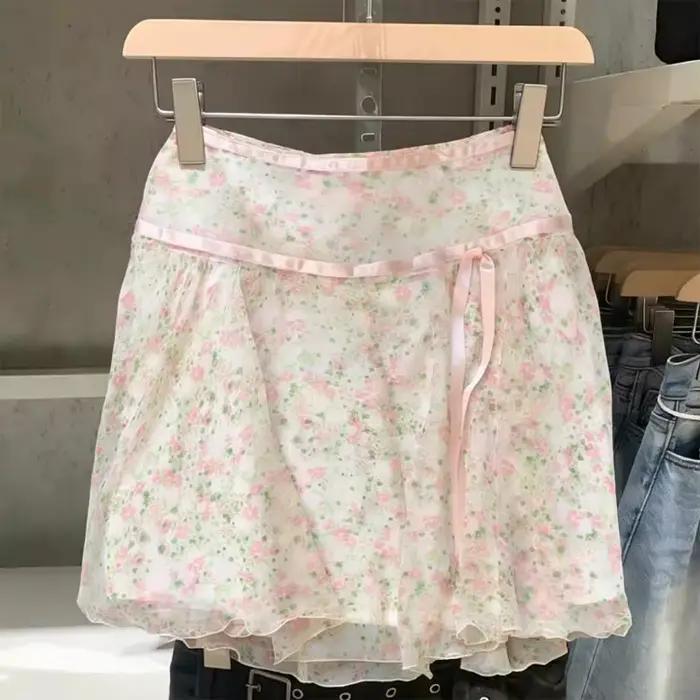 Nouvelle jupe mini à imprimé floral d'été pour femme, élégante, vintage, taille haute, coupe trapèze