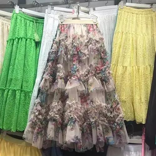 Jupes Maxi Chic Françaises pour Femmes, Maille Patchwork, Imprimé Floral, Femme, A-ligne, Taille Hau