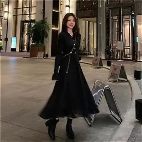 Jupe tricotée ajustée avec manteau, jupe longue au dessus du genou, robe à col en v, automne et hive