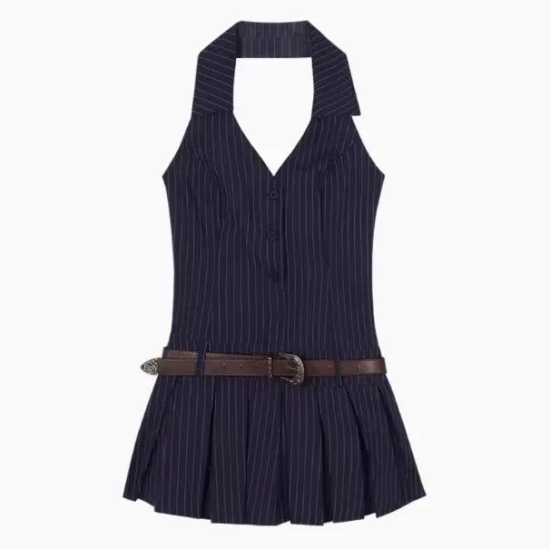 Spicy Girl – Mini robe rayée sans manches, col en v, col licou, jupe gored d'été, dos nu, courte, li