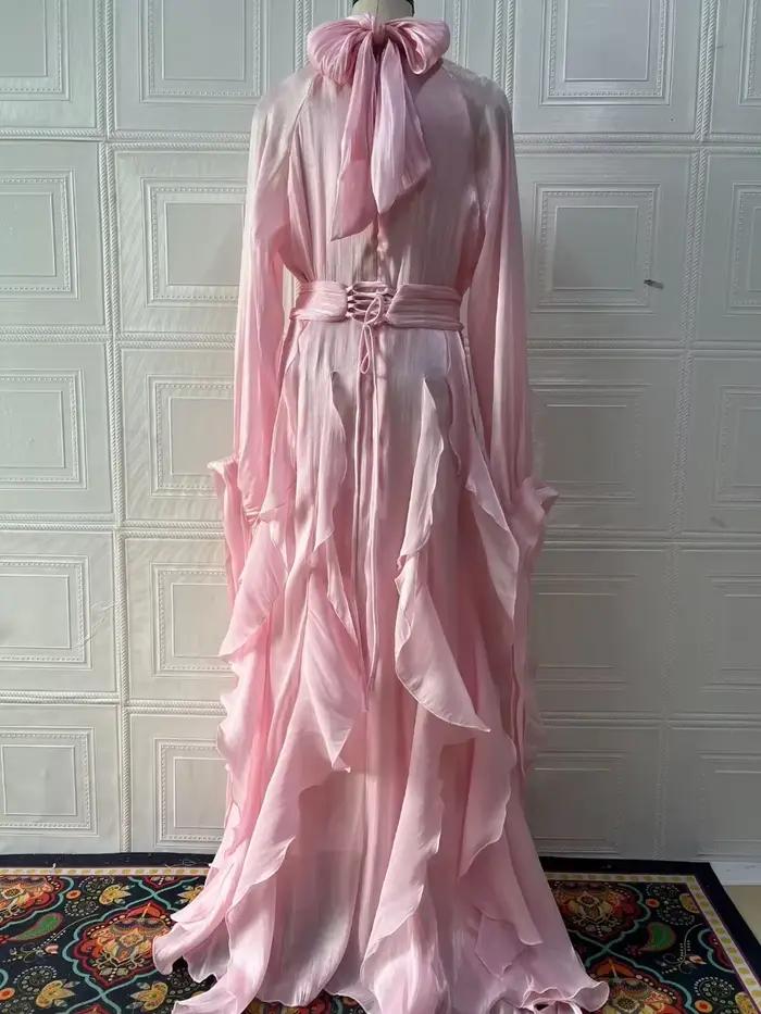 Robe de soirée musulmane Eid femmes Abaya à volants Jalabiya Ramadan robes longues automne robes Lar