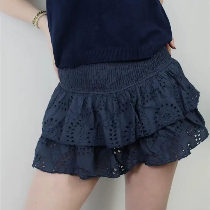 Hirigin-Mini jupes superposées à volants pour femmes, ligne A smockée, jupe courte plissée, Boho Bea