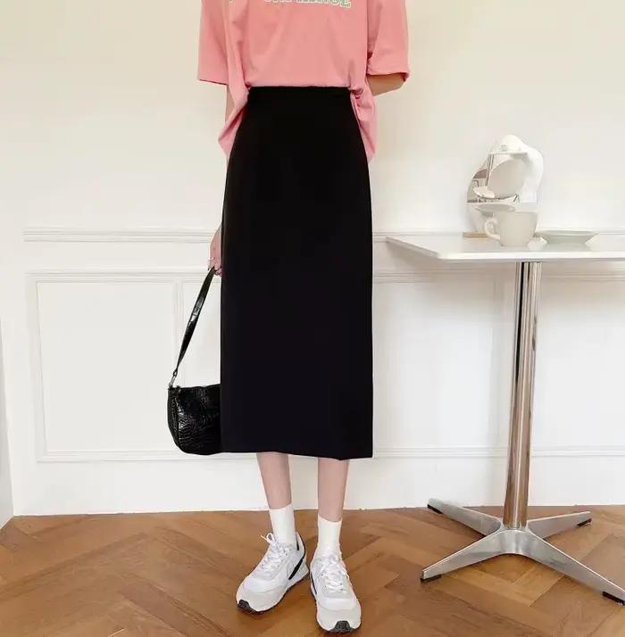 Jupe drapée amincissante taille haute pour femme, style français, mi-longue, tendance, coupe trapèze