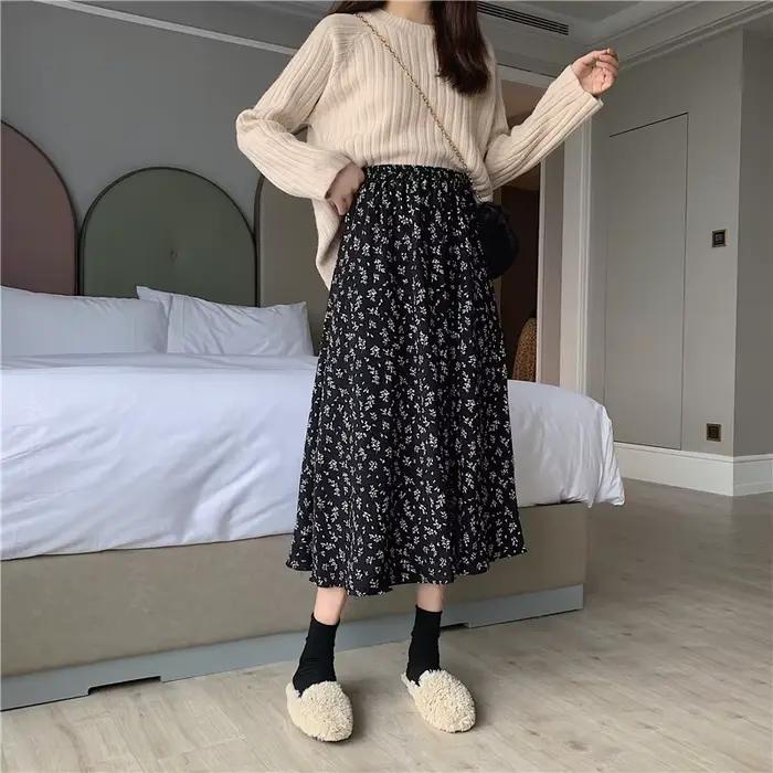 Jupes longues plissées à imprimé floral vintage, style coréen, été 2024, pour femmes, streetwear, ta