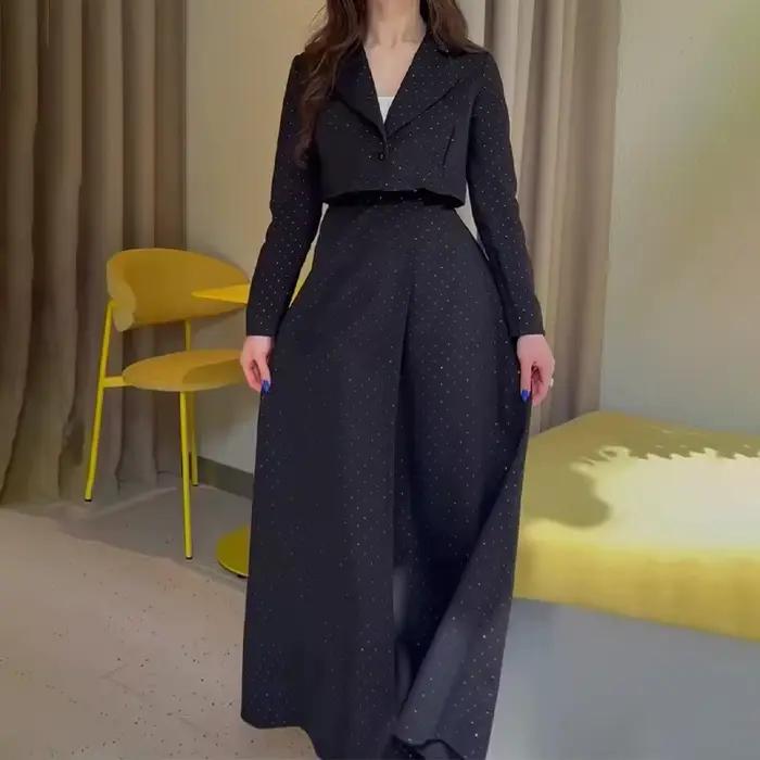 Femmes jupe costume musulman 2 pièces ensembles haut jupes longues tenues vague point imprimé 2025 a