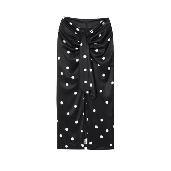 TFAFXY 2025 jupe à pois femmes Wrap froncé jupe Midi femme nouvelle mode élégante jupes longues pour