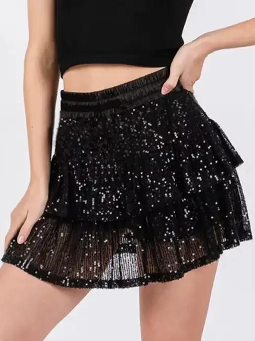 Nouvelle jupe mini scintillante pour soirée en boîte de nuit, style européen et américain, jupe mini