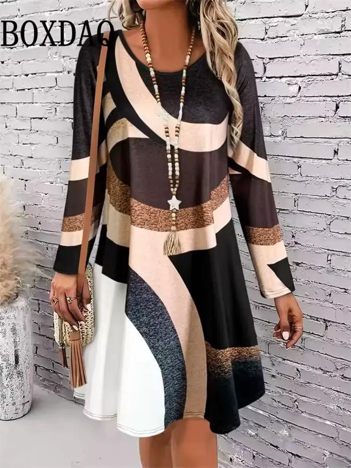 Robe d'automne pour femmes, style Boho Vintage ethnique, motif imprimé Floral, vêtements féminins él