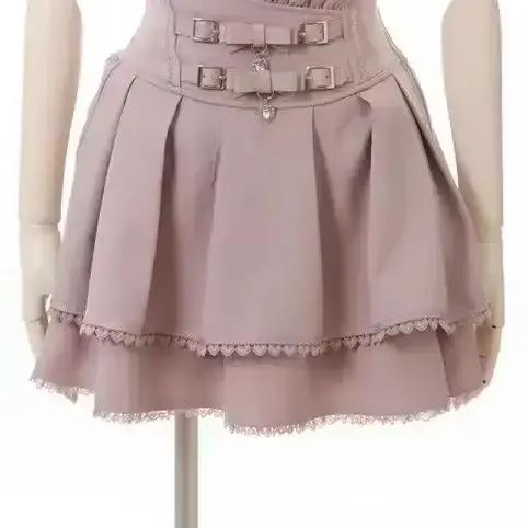 Mini jupes à gâteau japonais Kawaii pour femmes, Jupe féerique, Bandage, Lolita, taille haute, Y2k, 