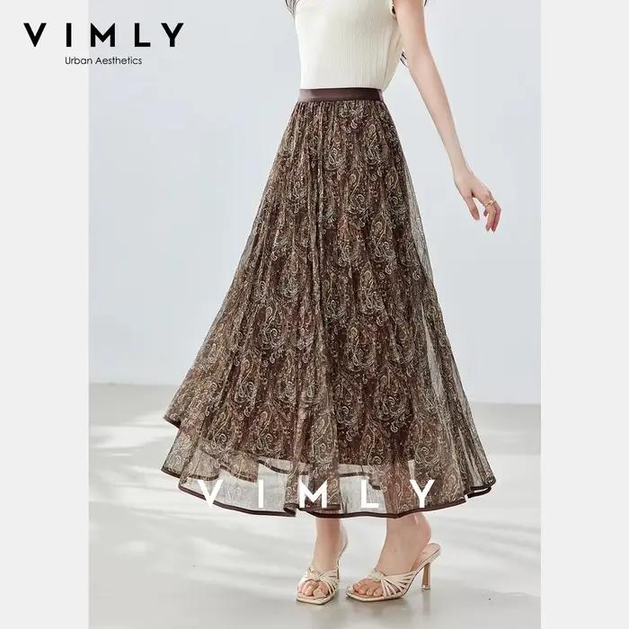 Jupe longue évasée VIMLY pour femme, imprimé floral vintage, nouvelle collection été 2026, double co
