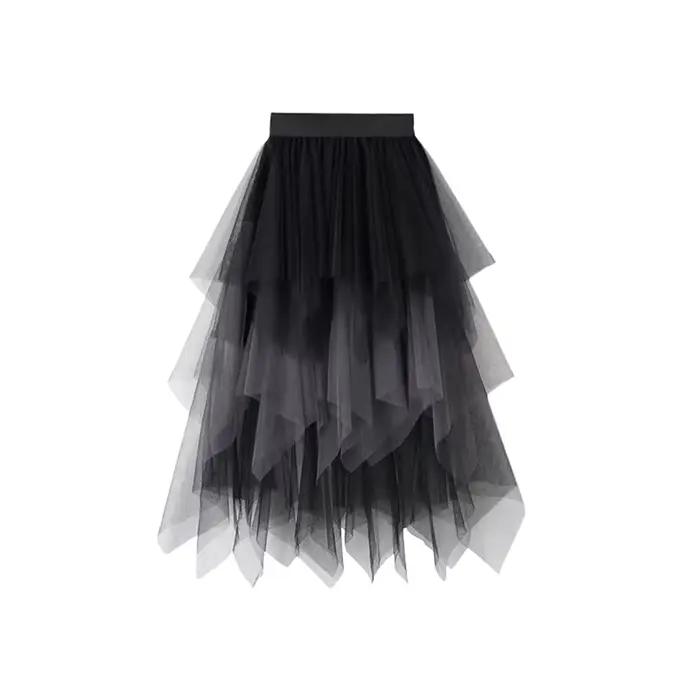 Jupe midi d'automne élégante pour femmes, jupe en tulle à taille élastique adaptée à la fête de rue