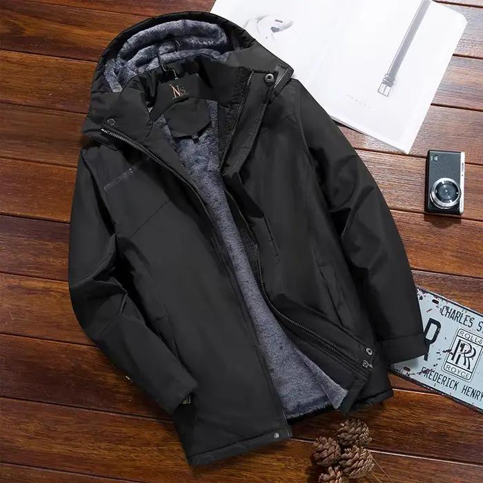 Veste d'hiver d'extérieur épaisse doublée de polaire pour hommes, manteau de sport décontracté à cap