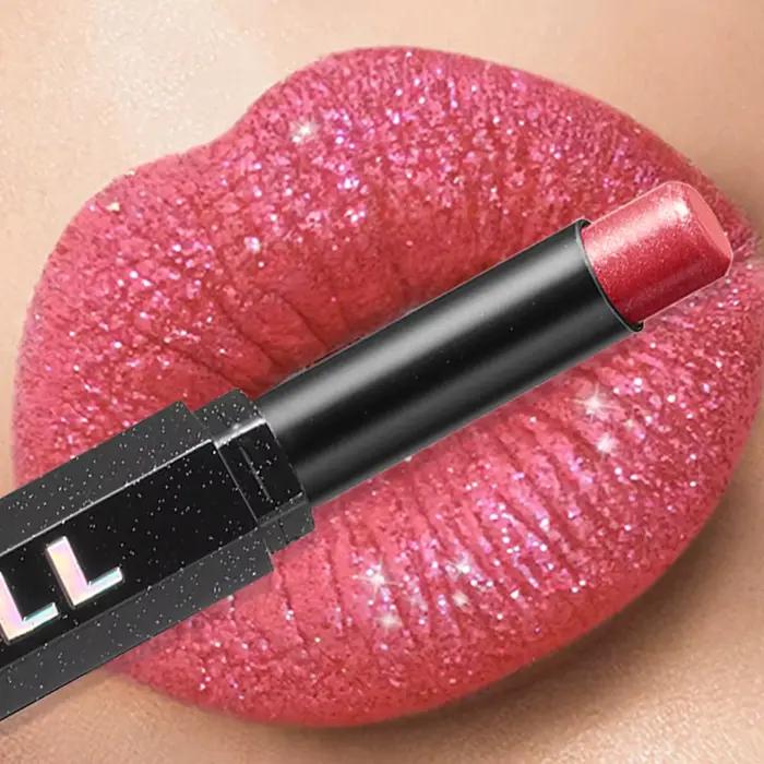 Rouge à lèvres brillant effet diamant, hautement pigmenté, nacré métallique, waterproof, longue tenu