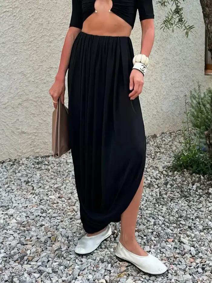 Jupe longue décontractée pour les vacances à la plage, jupe maxi d'été pour femmes, en maille plissé
