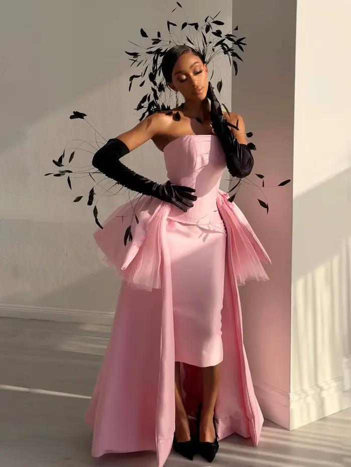 Superbes robes de soirée roses pour femmes, avec traîne détachable, sans bretelles, longues, formell