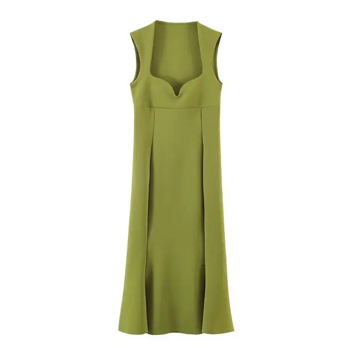 Robe midi moulante en forme de cœur pour femme, sans manches, plissée, tricotée, unie, pour soirée d