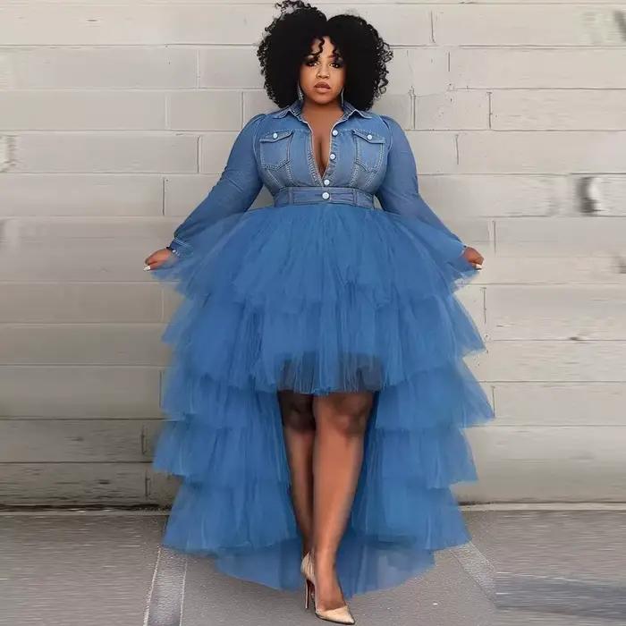 Jupe Tutu en Tulle à plusieurs niveaux bleu pour femmes, taille haute, taille élastique, grande tail
