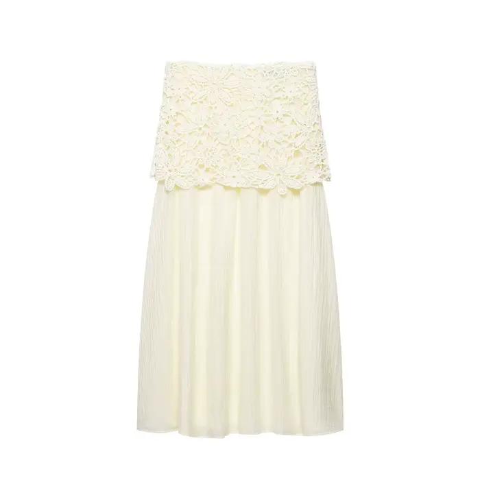 Jupe longue superposée en dentelle crochetée ajourée pour femme, taille haute, fluide et élégante, i